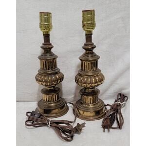 1950's Pair of Vintage Brass Table Lamps Hollywood Regency Style Set